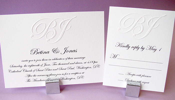 Custom Embossed Monogram Wedding Invitation - Digby & Rose