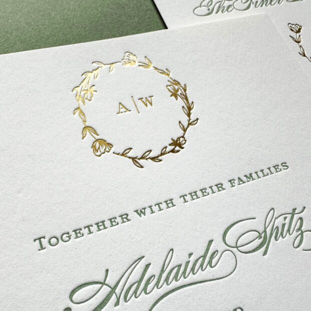 Gold foil monogram invitations